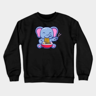 Cute Elephant Eating Ramen Bowl With Chopstick Cartoon Crewneck Sweatshirt